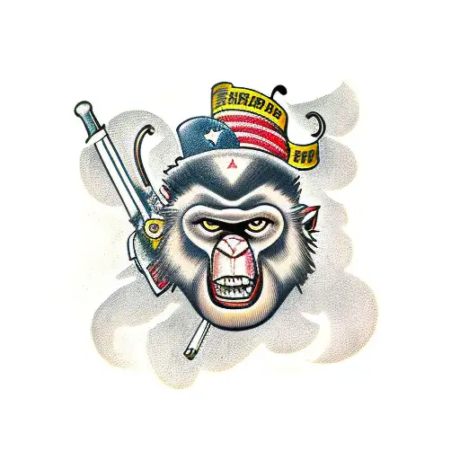 bad monkey with guns tattoo design idea