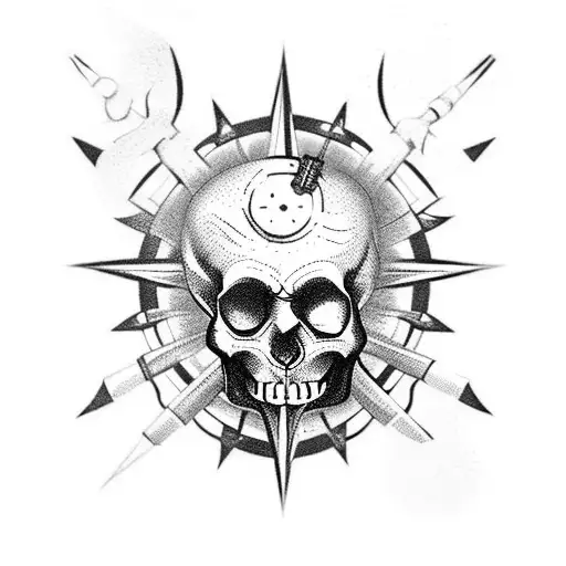 A pirate skull adorned with cactus spines and a compass eye patch tattoo design idea