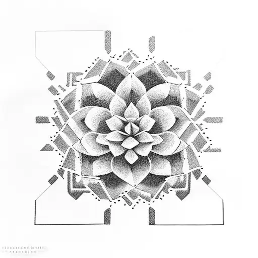 A blackwork cactus garden with various types of cacti and succulents arranged in a geometric pattern tattoo design idea