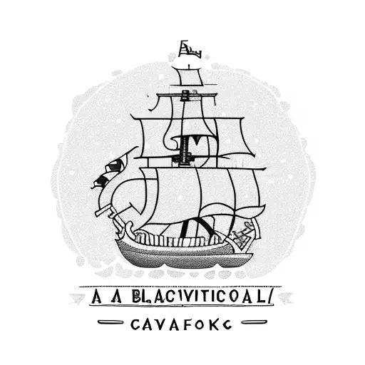 A majestic pirate ship sailing through a sea of cacti, with a banner that says 'Adventure awaits' tattoo design idea