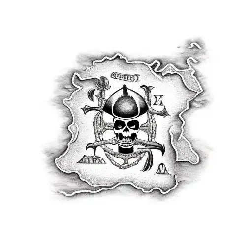 A black-grey tattoo of a pirate's treasure map with a cactus marking the location tattoo design idea