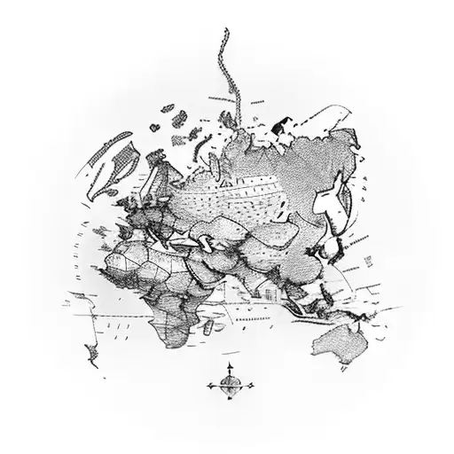A map with dotted lines tracing the client's favorite voyages tattoo design idea