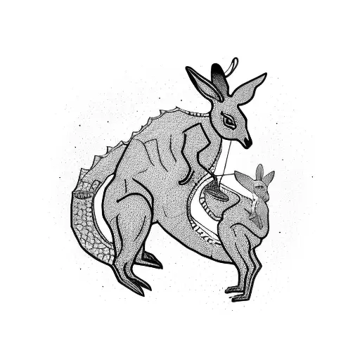 kangaroo walking on crocodile tattoo design idea