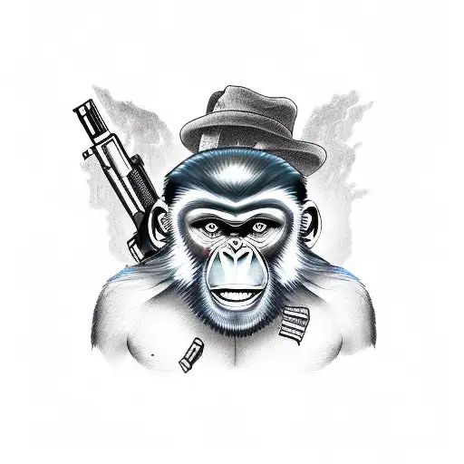 bad monkey with guns tattoo design idea