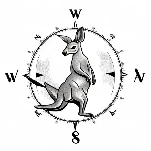 tattoo of a miscle kangaroo jumping over a compass with a crocodile  tattoo design idea