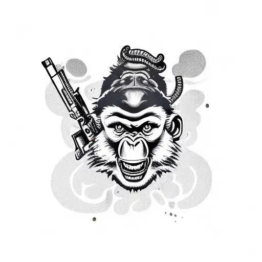 bad monkey with guns and crocodile tattoo design idea