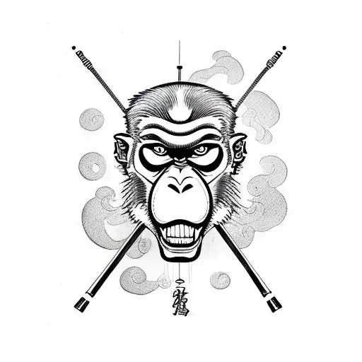 bad monkey with guns tattoo design idea