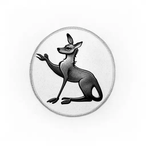 tattoo of a miscle kangaroo jumping over a compass, symbolizing the salesman's love for travel and exploration tattoo design idea