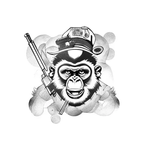 bad monkey with guns tattoo design idea