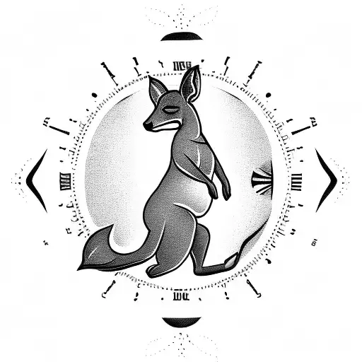 tattoo of a miscle kangaroo jumping over a compass, symbolizing the salesman's love for travel and exploration tattoo design idea