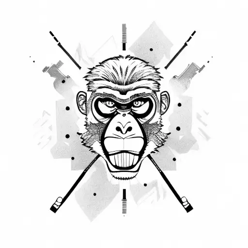 bad monkey with guns tattoo design idea