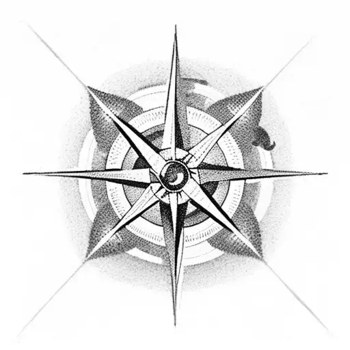 A black-grey tattoo of a compass rose surrounded by various cacti species, symbolizing a love for travel and desert exploration tattoo design idea