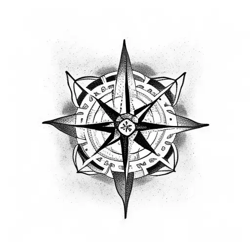 A black-grey tattoo of a compass rose surrounded by various cacti species, symbolizing a love for travel and desert exploration tattoo design idea