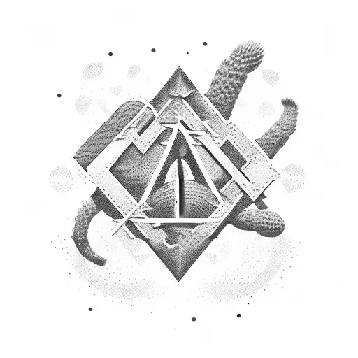 A spade symbol made of intertwined cacti, with a banner that says 'Take risks and explore' tattoo design idea