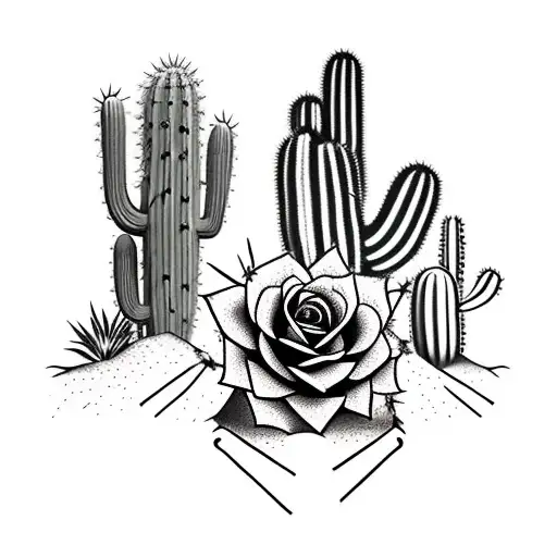 A spade with a trail of cactus leading towards it tattoo design idea