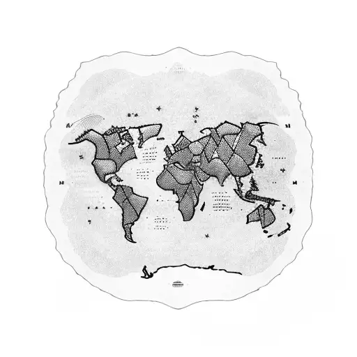 A world map made out of interconnected cacti tattoo design idea