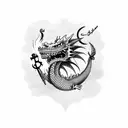 A dragon breathing fire onto a pirate ship, showcasing the client's love for both dragons and pirates in a dynamic and bold design. tattoo design idea