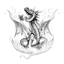 A dragon breathing fire onto a pirate ship, showcasing the client's love for both dragons and pirates in a dynamic and bold design. tattoo design idea