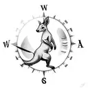 tattoo of a miscle kangaroo jumping over a compass, symbolizing the salesman's love for travel and exploration tattoo design idea