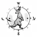 tattoo of a miscle kangaroo jumping over a compass, symbolizing the salesman's love for travel and exploration tattoo design idea