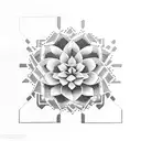 A blackwork cactus garden with various types of cacti and succulents arranged in a geometric pattern tattoo design idea