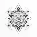 A blackwork cactus garden with various types of cacti and succulents arranged in a geometric pattern tattoo design idea