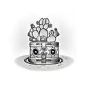 A treasure chest overflowing with golden coins and jewels, guarded by a cactus with a pirate hat and eyepatch tattoo design idea