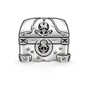 A treasure chest overflowing with golden coins and jewels, guarded by a cactus with a pirate hat and eyepatch tattoo design idea