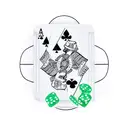 A casino chip with a cactus design, surrounded by playing cards and dice tattoo design idea