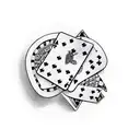 A casino chip with a cactus design, surrounded by playing cards and dice tattoo design idea