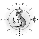 tattoo of a miscle kangaroo jumping over a compass, symbolizing the salesman's love for travel and exploration tattoo design idea