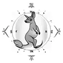 tattoo of a miscle kangaroo jumping over a compass, symbolizing the salesman's love for travel and exploration tattoo design idea