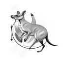 tattoo of a miscle kangaroo jumping over a compass, symbolizing the salesman's love for travel and exploration tattoo design idea
