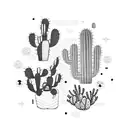 A cactus oasis surrounded by intricate blackwork patterns tattoo design idea