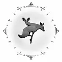 tattoo of a miscle kangaroo jumping over a compass, symbolizing the salesman's love for travel and exploration tattoo design idea