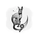 tattoo of a miscle kangaroo jumping over a compass, symbolizing the salesman's love for travel and exploration tattoo design idea