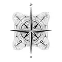 A vintage compass rose surrounded by intricate dotwork patterns tattoo design idea