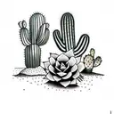A spade with a trail of cactus leading towards it tattoo design idea