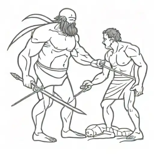 incorporate David and goliath with violence with a modern twist tattoo design idea