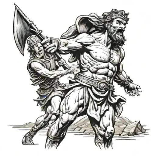 I want  david killing goliath   tattoo design idea