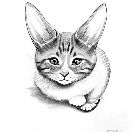 cat catching pisces with rabbit under willows, where is sitting crow tattoo design idea