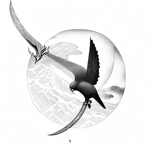 gliding Bird carrying a long sword tattoo design idea