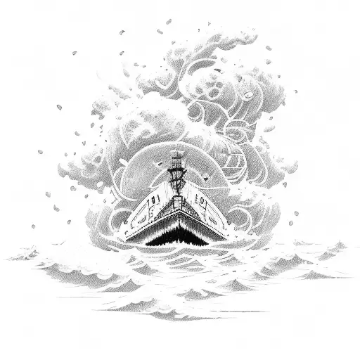 Noah's ark in a storm tattoo design idea