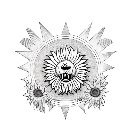 lion and eagle and sunflower and cardinal and globe tattoo design idea