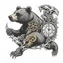 Broken clock and broken bear imbeded  tattoo design idea