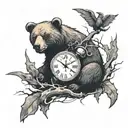 Broken clock and broken bear imbeded  tattoo design idea