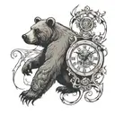 Broken clock and broken bear imbeded  tattoo design idea