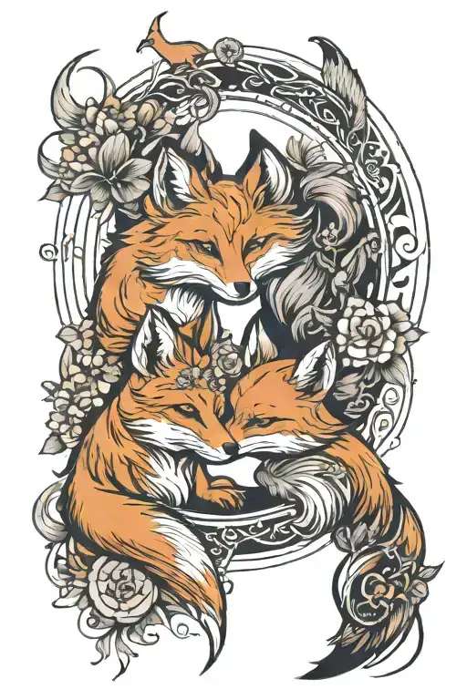 two foxes in lov, they are in the circle of yin and yang  tattoo design idea