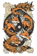 two foxes, yin and yang, marihuana tattoo design idea