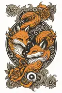 two foxes, yin and yang, marihuana tattoo design idea